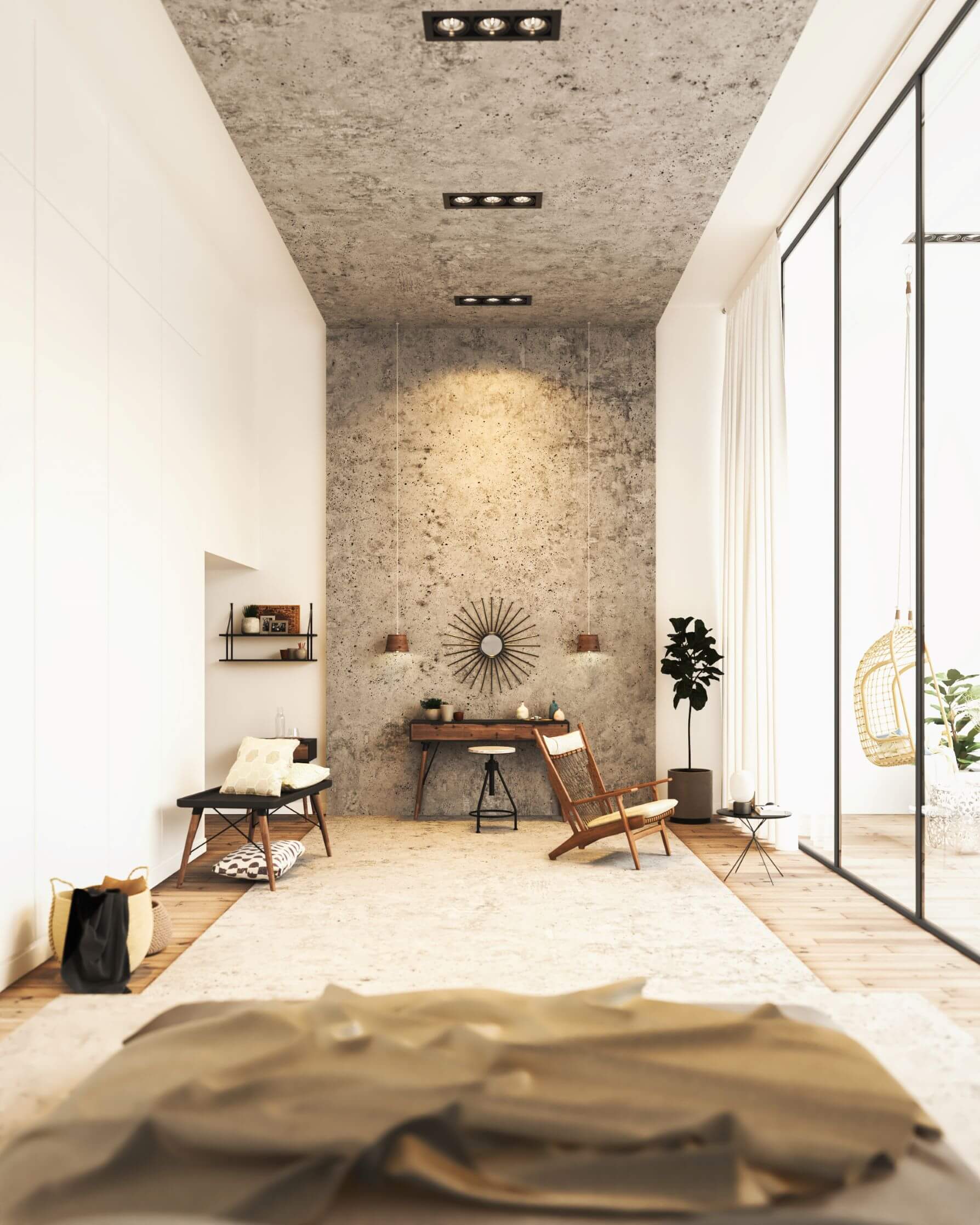 bedroom with makeup desk
